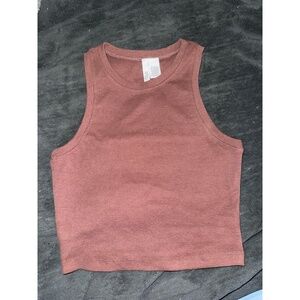 Tillys Cotton Ribbed Crop Tank Top Small Brown Sleeveless
